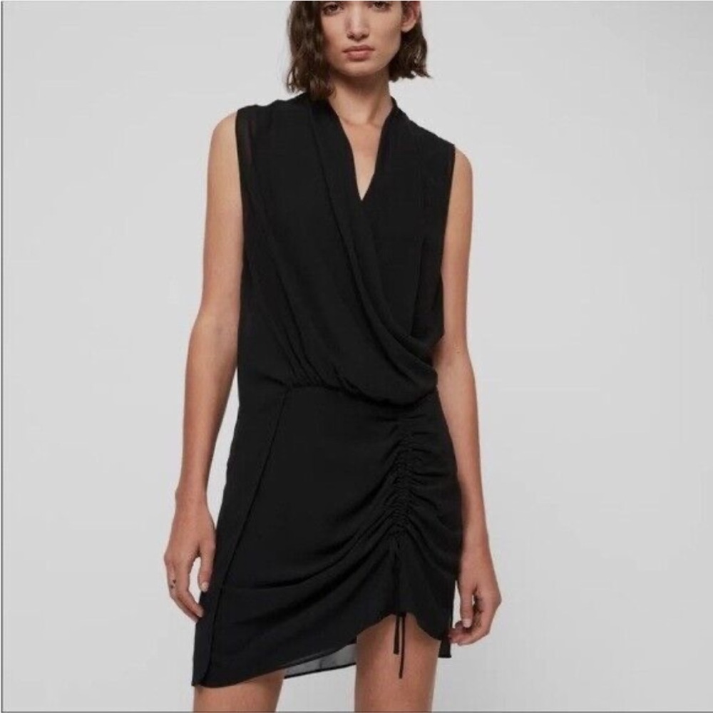 AllSaints Cathea Cowl Neck Black Mini Dress Chiffon